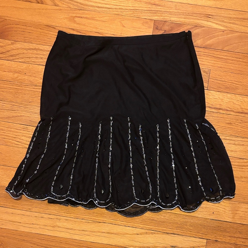 Express Black Mini Skirt with Silver Detailing and Black Sequins